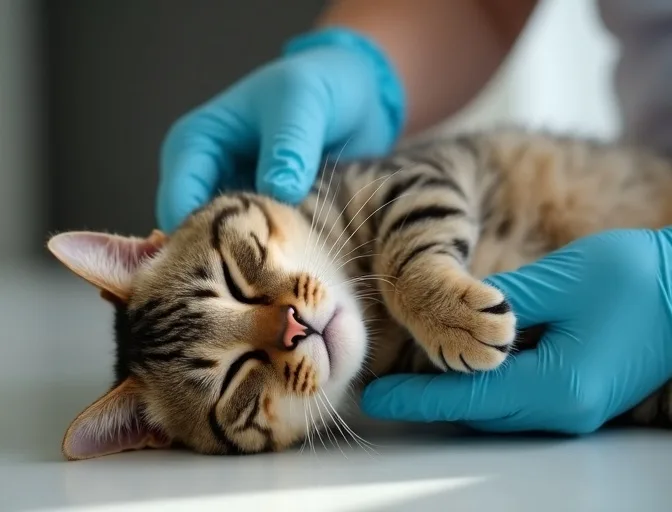 Specialist carefully handling a deceased cat with dignity in St Helena