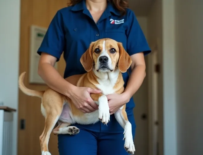 Technician respectfully transporting a deceased dog in St Helena